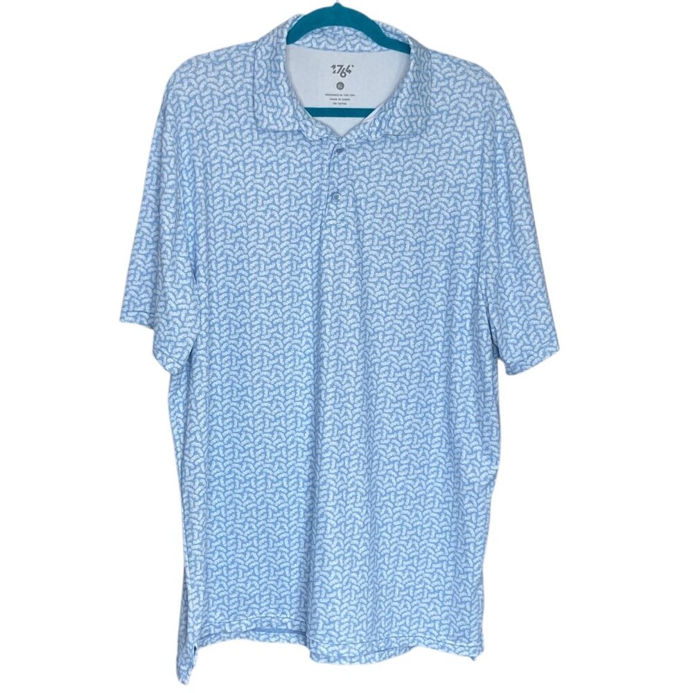 1764 Golf Polo Shirt Men's XL Blue Motorcycle All Over Print Performance Stretch